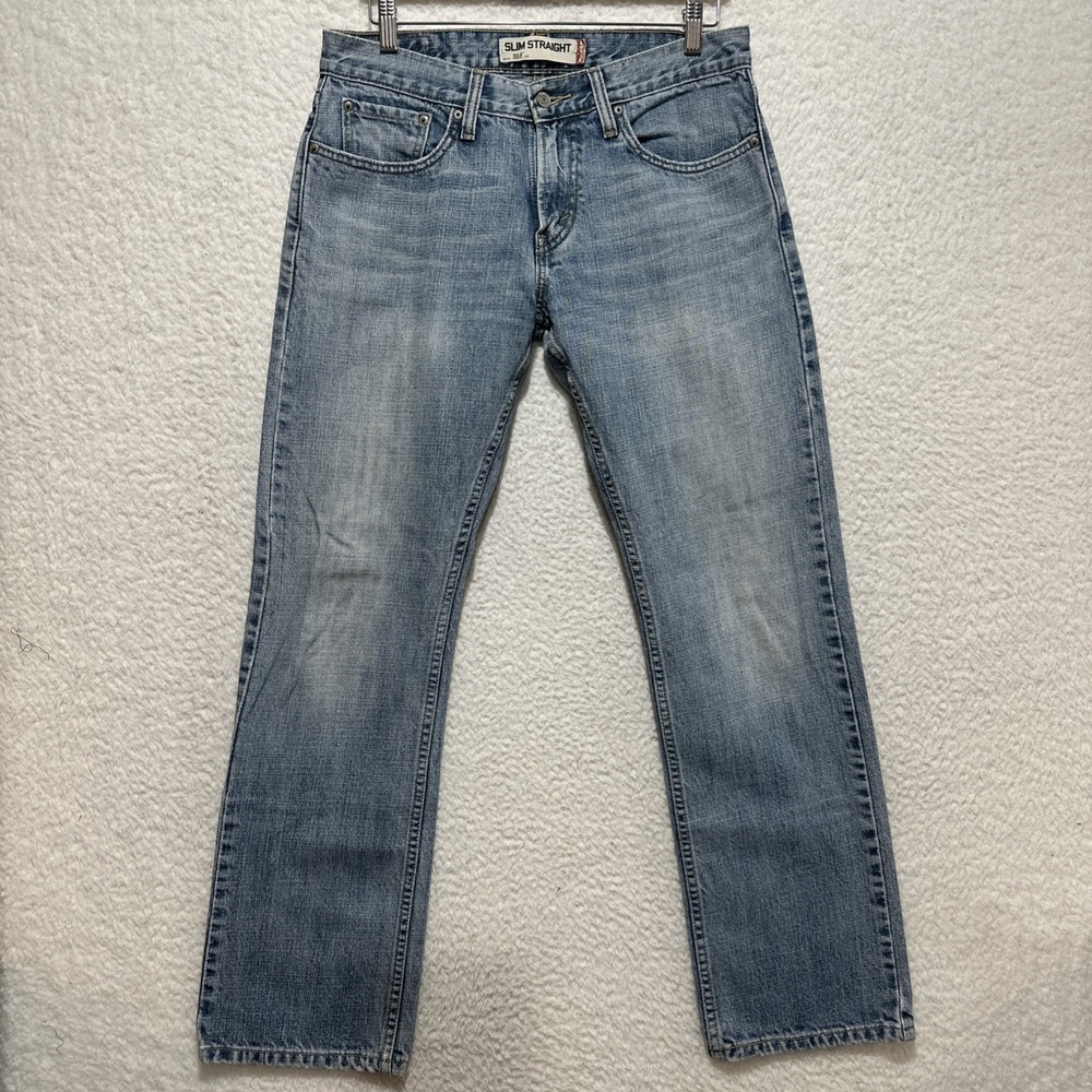 Levis 514‎ Jeans Men's Size 32 Blue Slim Straight Light Wash Distressed Denim